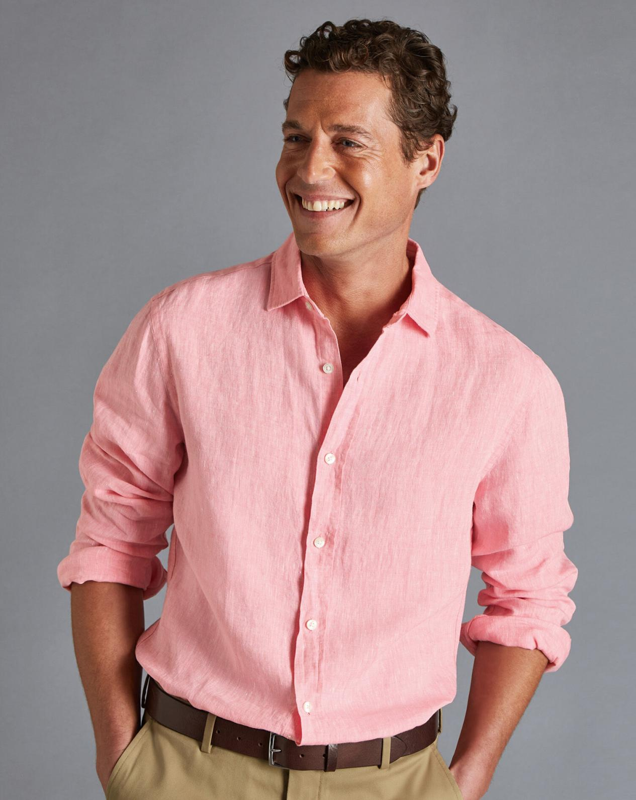 Pure Linen Shirt - Coral Pink