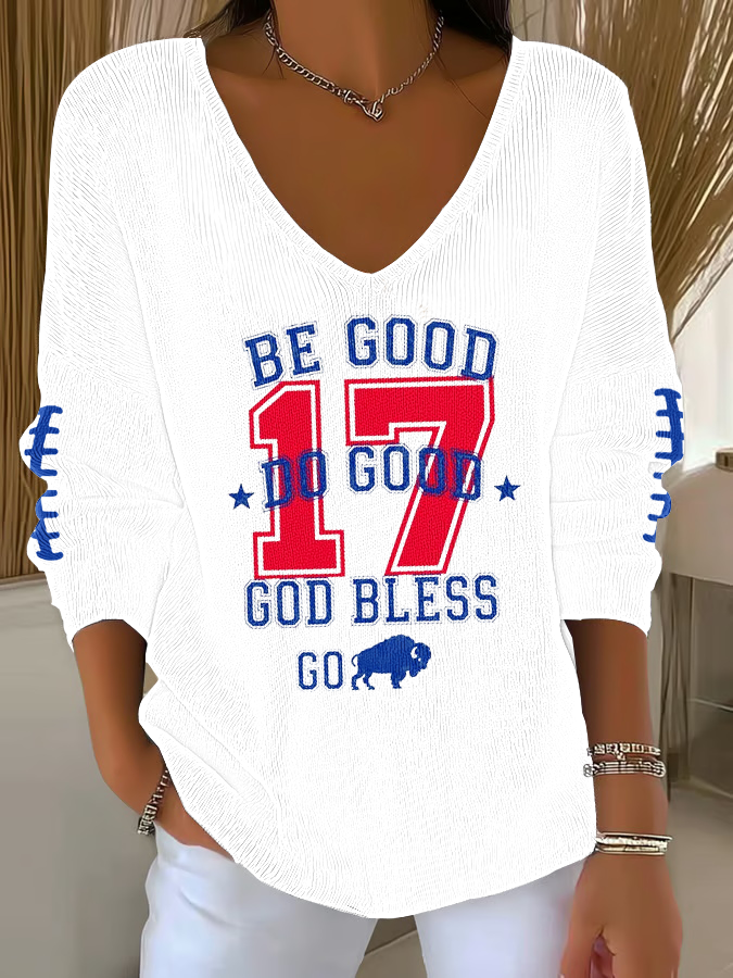 Women's V-Neck Football Fans Lovers Gameday Casual Ribbed Top