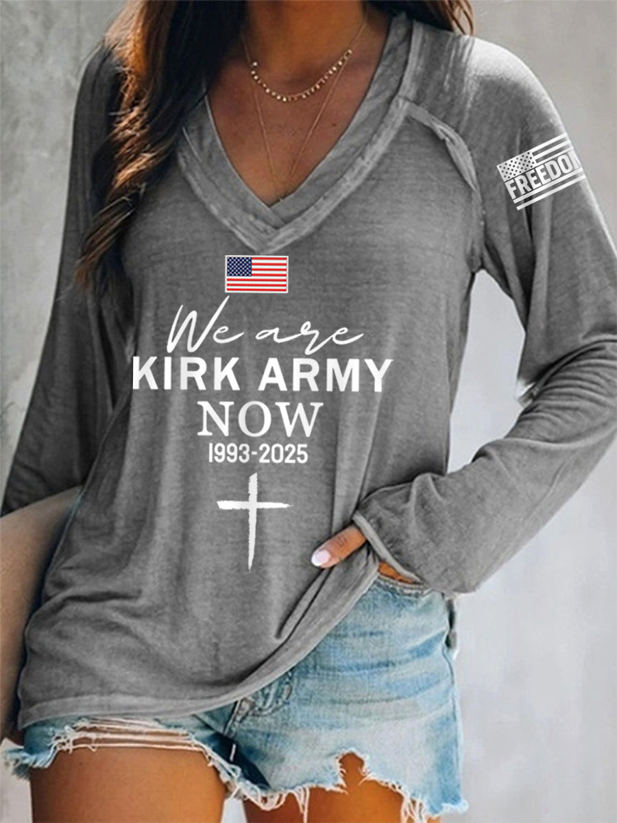 Women's We Are All Kirk Army Now! R.I.P Charlie Kirk V-Neck Long-Sleeve T-Shirt