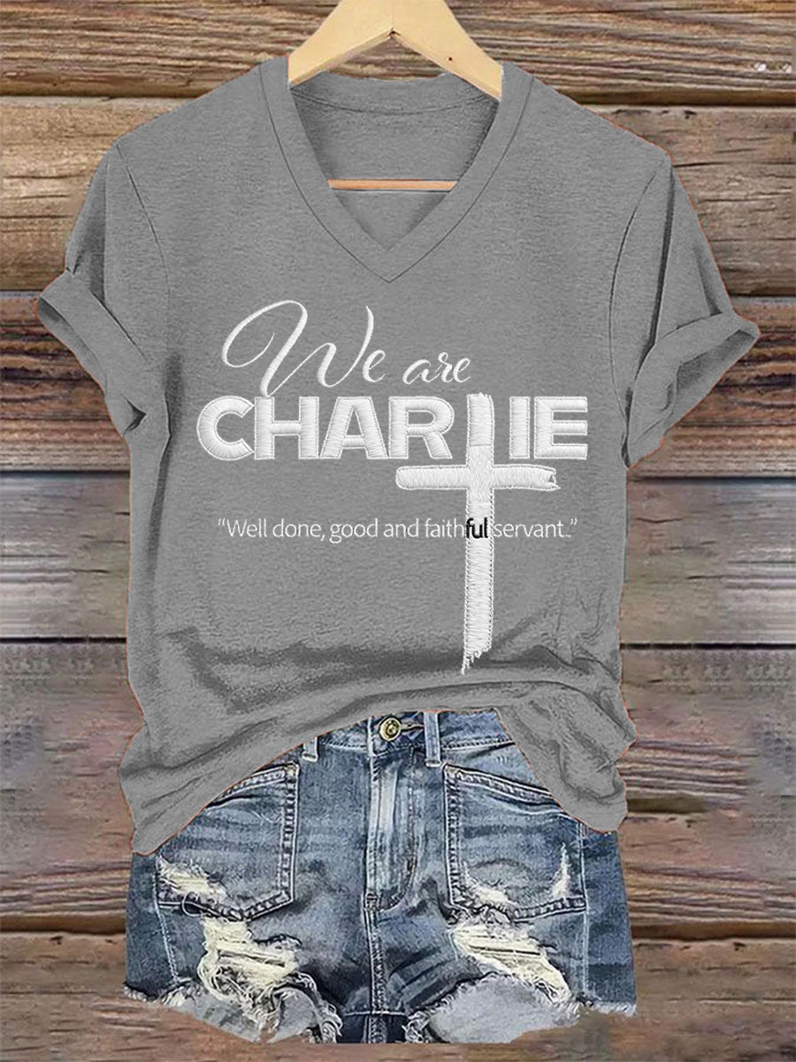 Women's We Are All Charlie Kirk Now! R.I.P Charlie Kirk V-Neck Tee