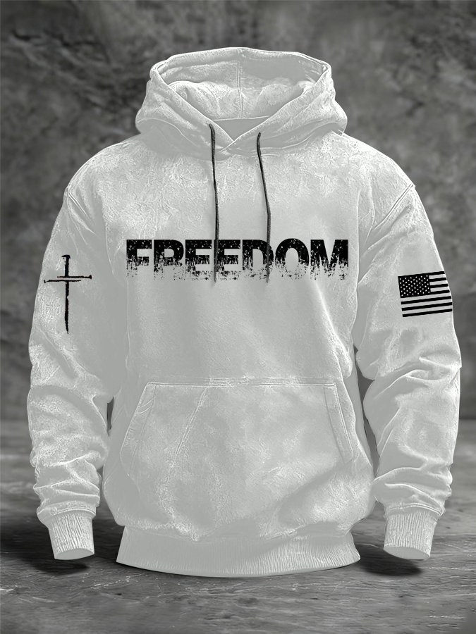 Men's Freedom Printed  Oversized Drop-Shoulder Hoodie with Pockets