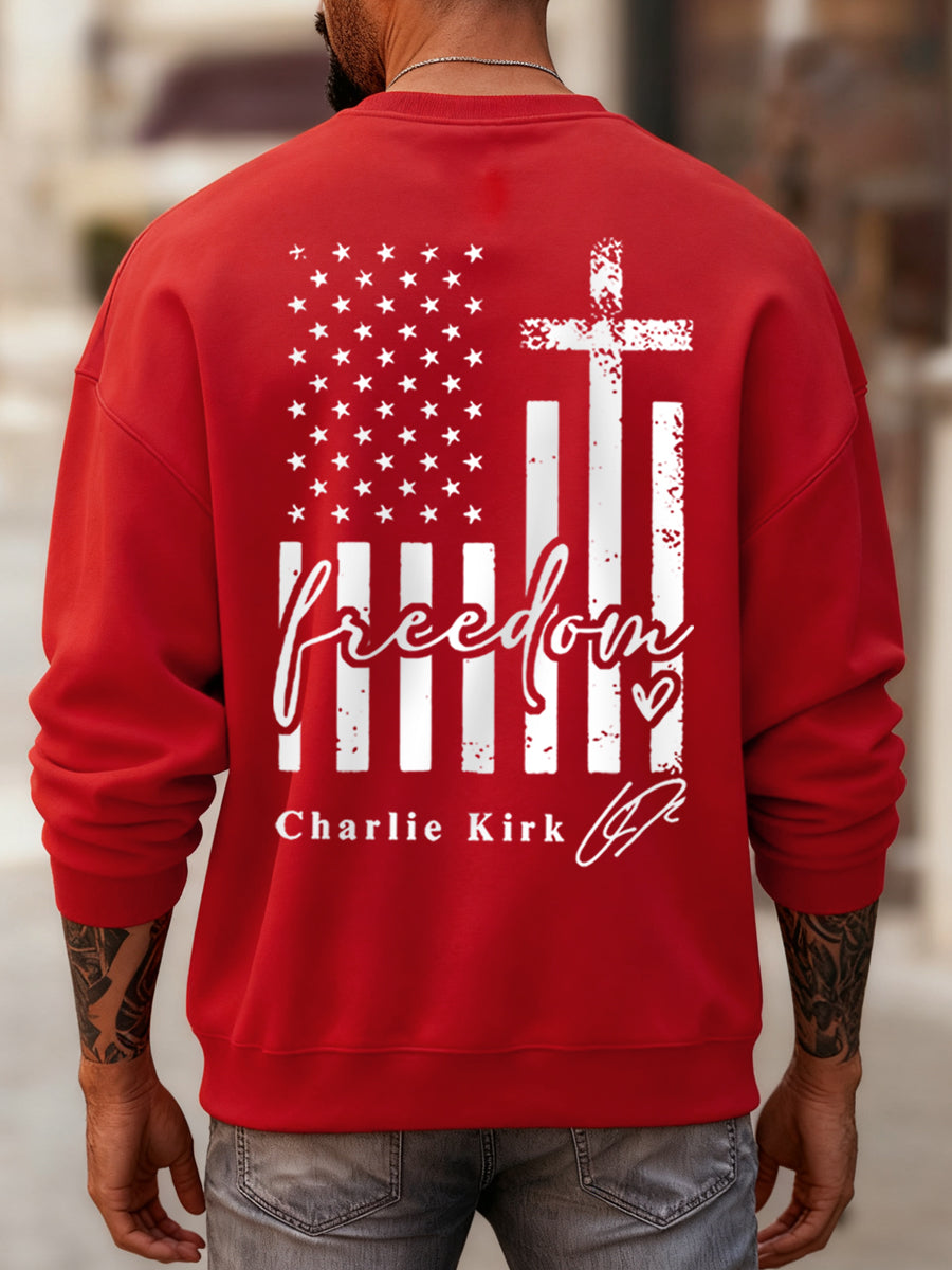 Men's Freedom Charlie Kirk USA Flag Print Sweatshirt