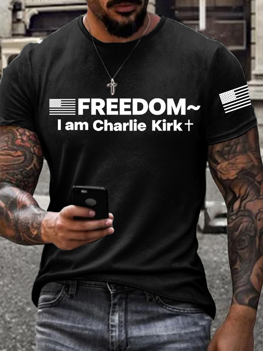 Men's Charlie Kirk Freedom Print imitation cotton short-sleeved T-shirt
