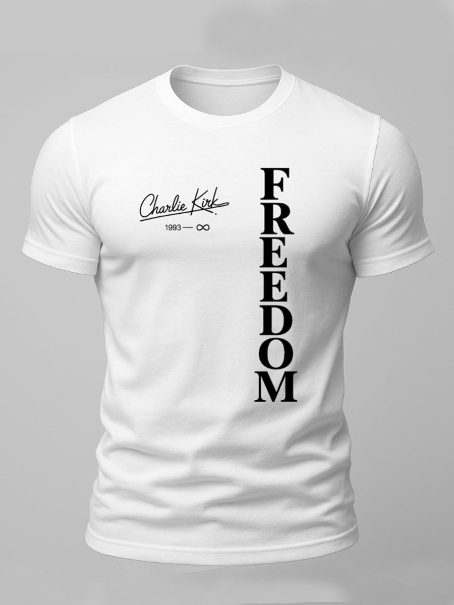 Men's Charlie Kirk Freedom Signature USA American Patriotic White T-shirt