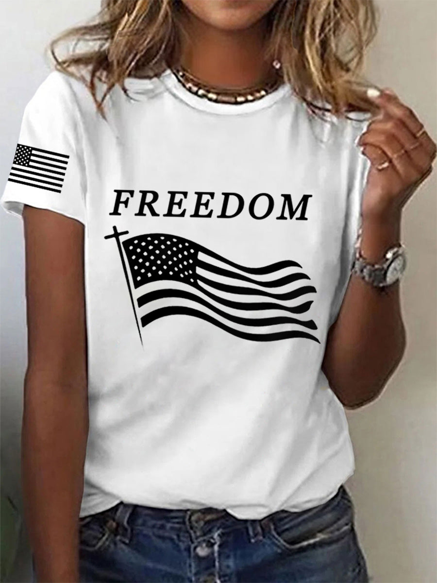 Women's Freedom Cross Faith USA Flag Charlie Kirk Tee